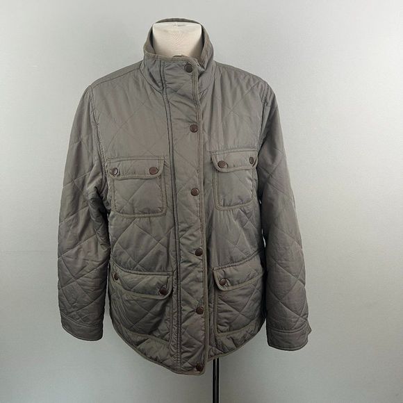 NWOT THREAD & SUPPLY Green Quilted Snap Button Zipper Down Utility Jacket (L) - Picture 2 of 11